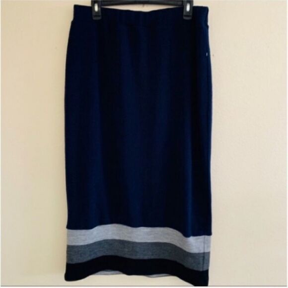 Lada Lucci womens plus 3x midi skirt navy stripe accent color block wool blend - Picture 2 of 8